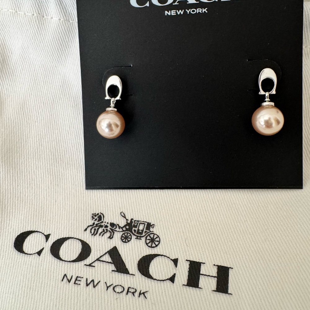 Coach Silver Cream/Pink Tone Drop Earrings
